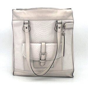 Coach Charlie Embossed Python Leather Tote Shoulder Bag Purse Beige White F28723